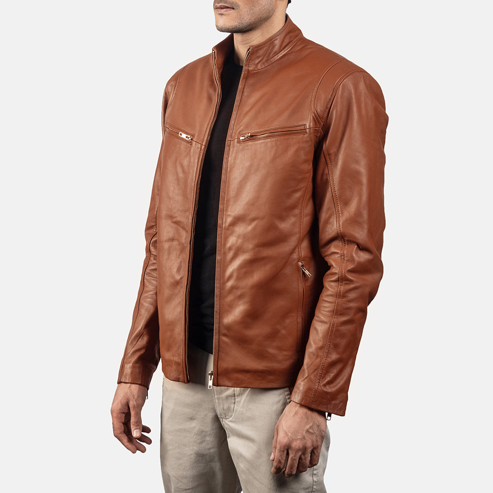 Ionic Brown Leather Biker Jacket