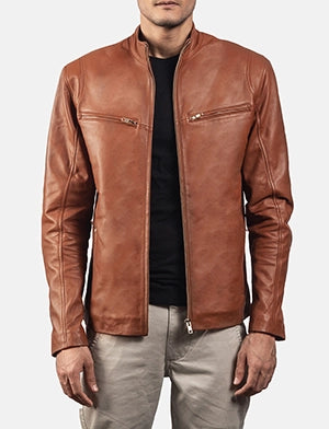 Ionic Brown Leather Biker Jacket