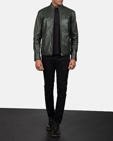 Ionic Green Leather Biker Jacket