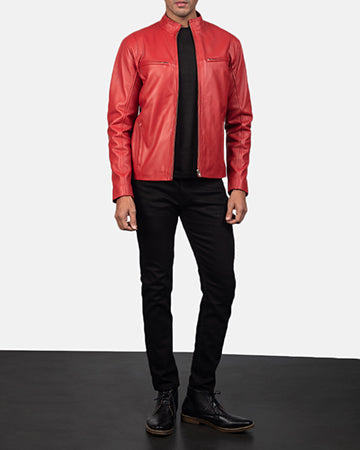 Ionic Red Leather Biker Jacket