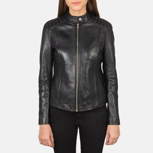 Kelsee Black Leather Biker Jacket