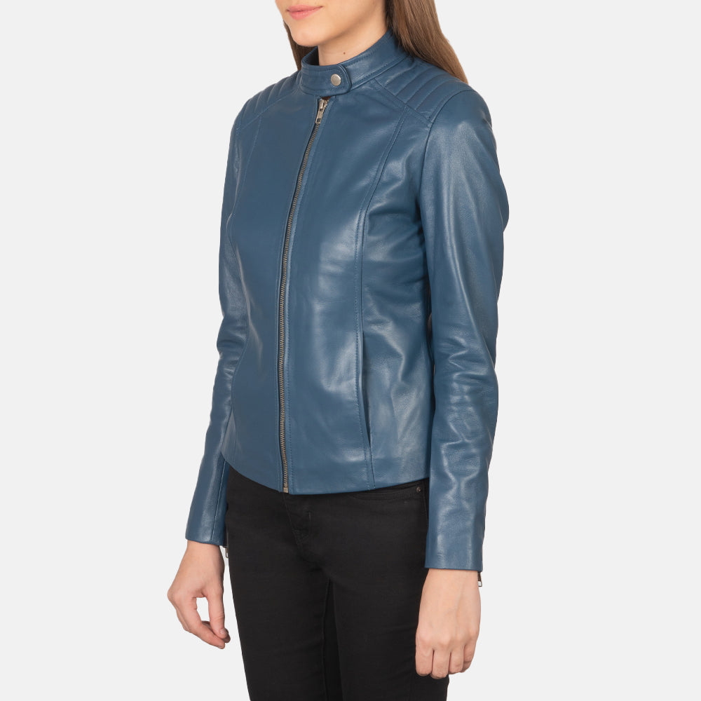 Kelsee Blue Leather Biker Jacket