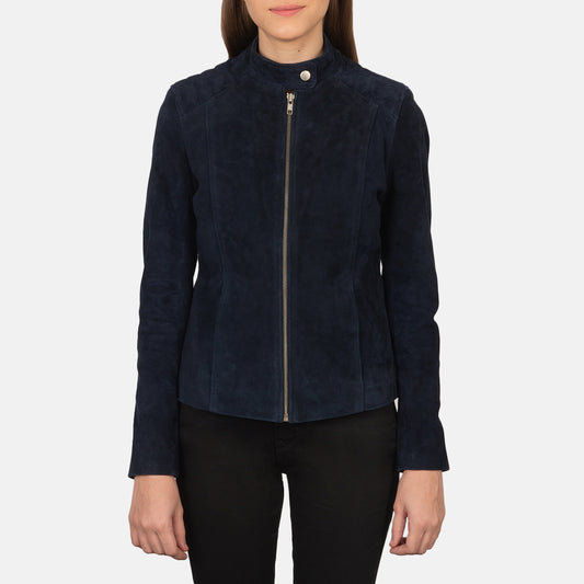 Kelsee Navy Blue Suede Biker Jacket