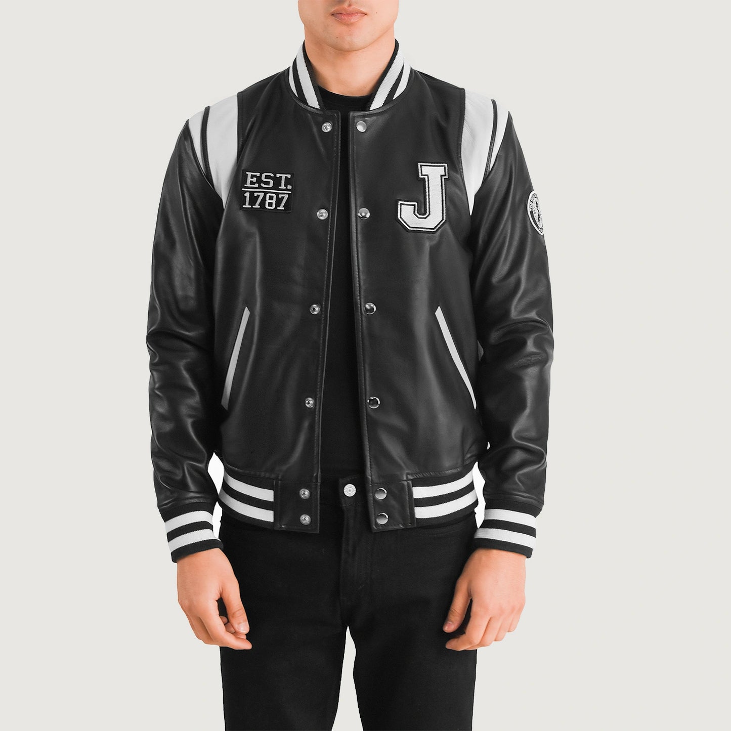 Liberte New Jersey Black Leather Varsity Jacket