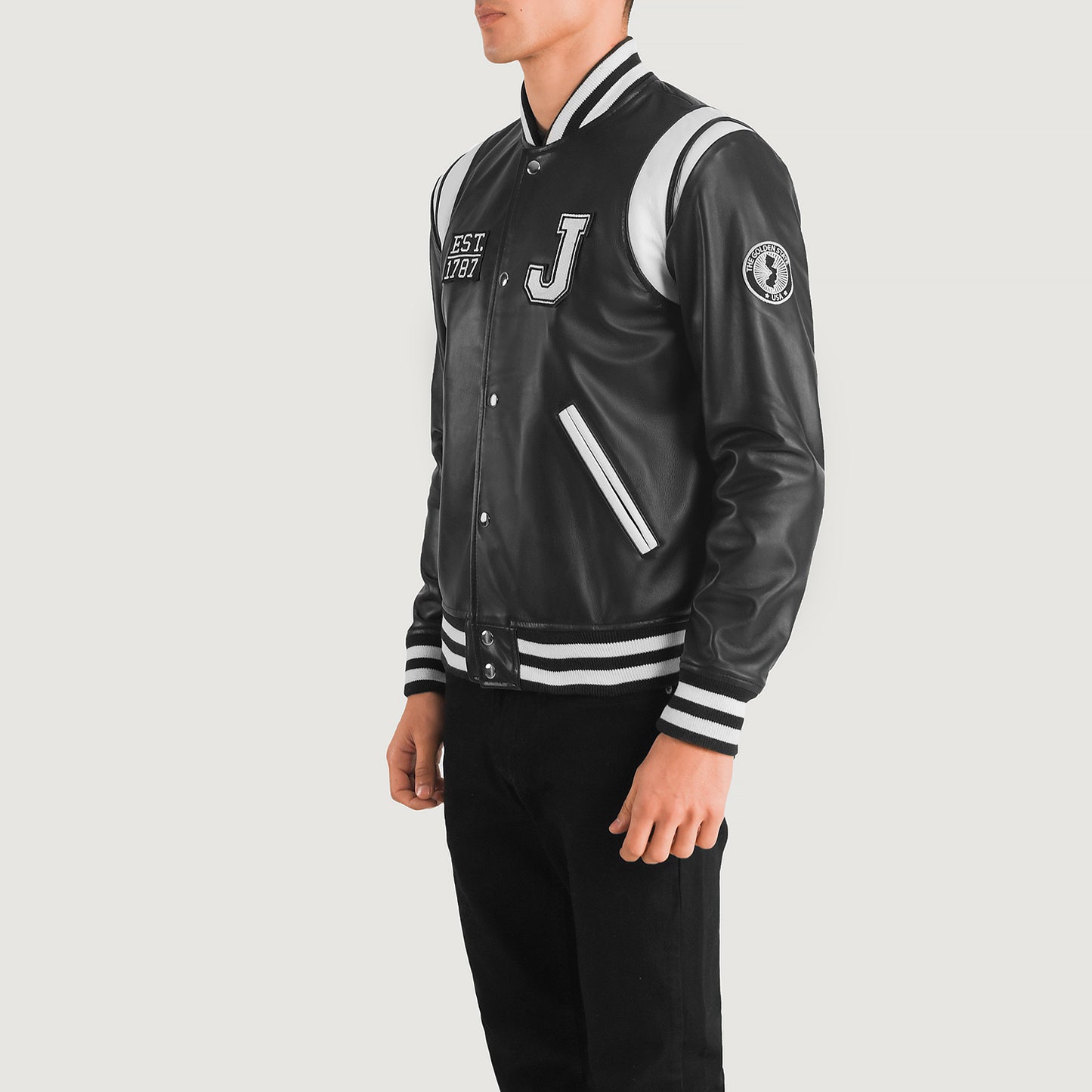 Liberte New Jersey Black Leather Varsity Jacket