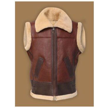 Men’s Aviator Bomber Brown Fur Shearling Leather Vests