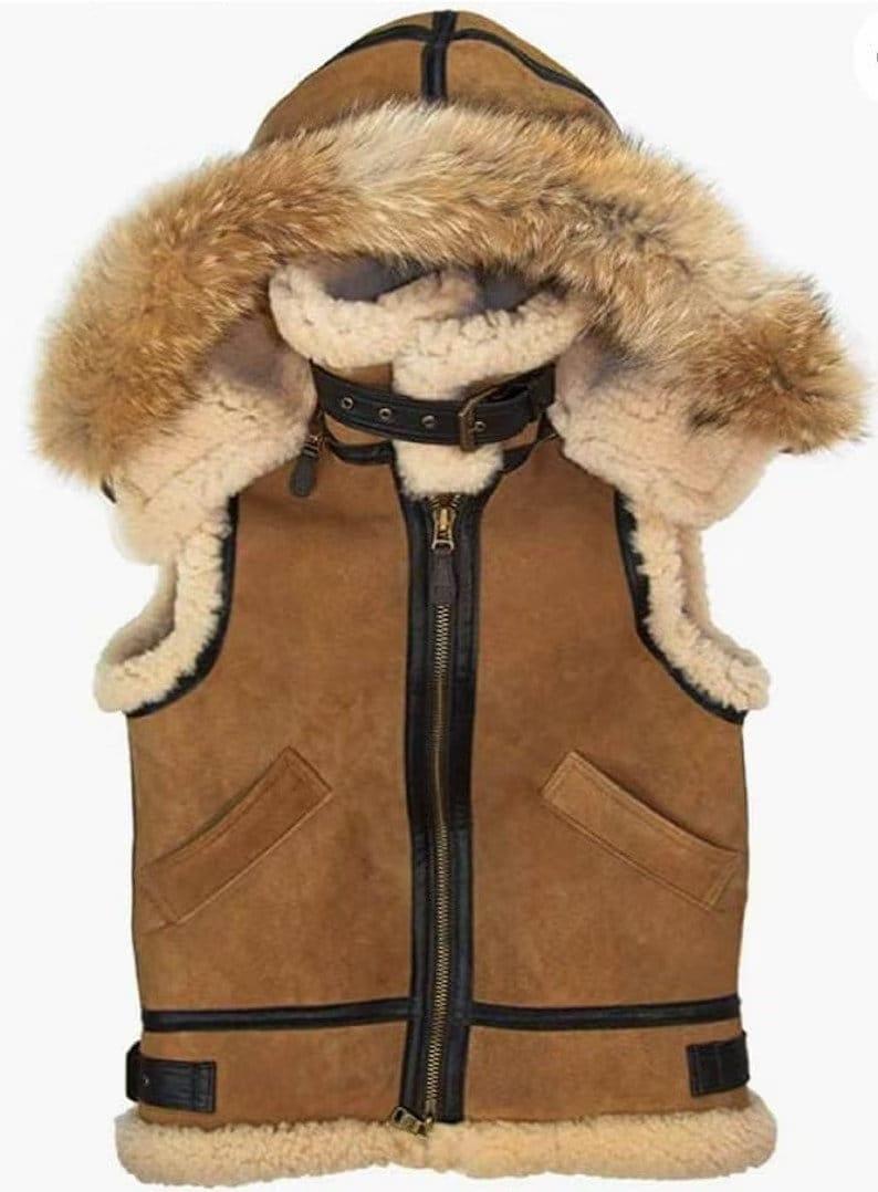 Men’s B3 RAF Bomber Shearling Fur Hooded Leather Vest