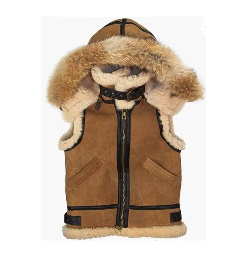 Men’s B3 RAF Bomber Shearling Fur Hooded Leather Vest