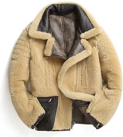 Men’s Bomber Aviator Gray Fur Shearling Leather Jacket