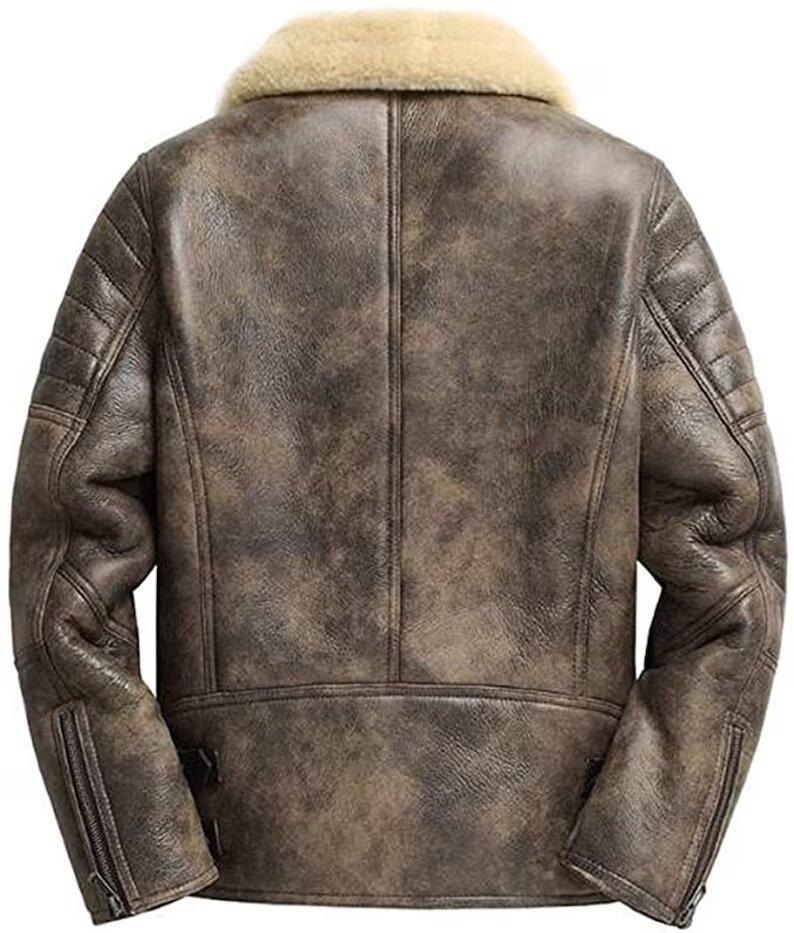 Men’s Bomber Aviator Gray Fur Shearling Leather Jacket