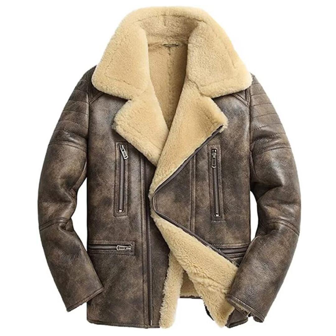 Men’s Bomber Aviator Gray Fur Shearling Leather Jacket