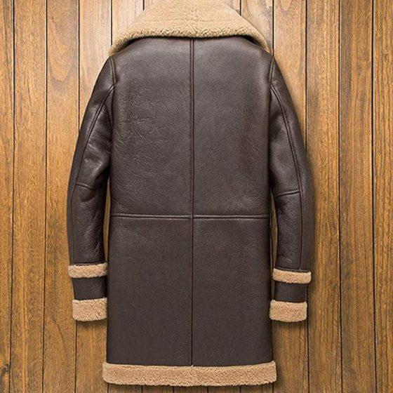 Men’s Brown Aviator Bomber Shearling Leather Trench Coat