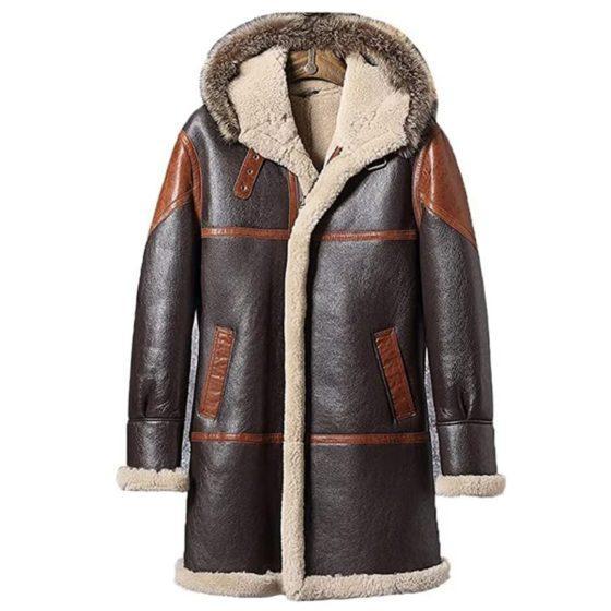 Men’s Brown Bomber Aviator Shearling Trench Coat