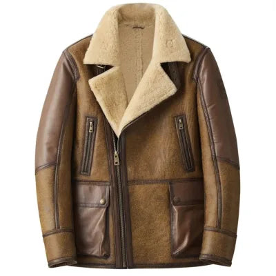 Men’s Brown Bomber Biker Shearling Leather Jacket