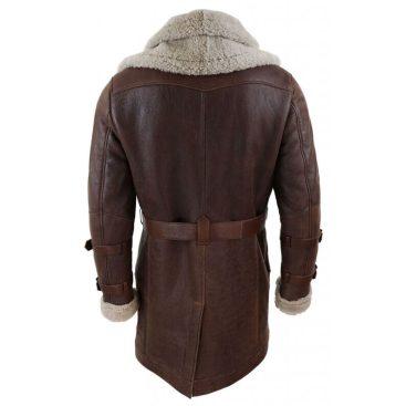 Men’s Brown Fur Hooded Black Leather Trench Coat