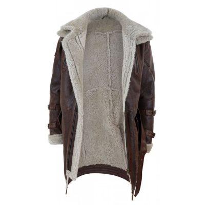 Men’s Brown Fur Hooded Black Leather Trench Coat