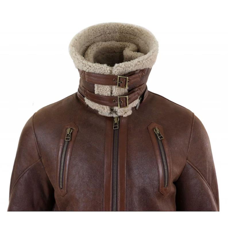 Men’s Brown Fur Hooded Black Leather Trench Coat