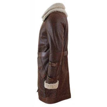 Men’s Brown Fur Hooded Black Leather Trench Coat