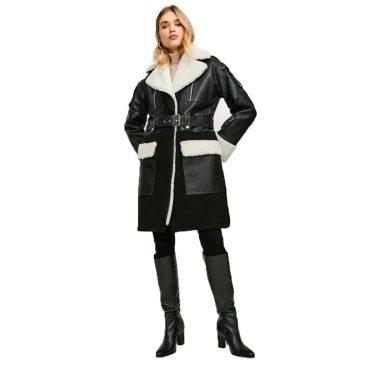 Women's Brown Shearling B3 Bomber Leather Trench Coat