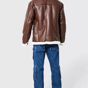 Men’s Brown Shearling Bomber Aviator Leather Jacket