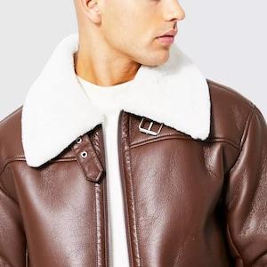 Men’s Brown Shearling Bomber Aviator Leather Jacket