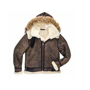 Men’s Brown Shearling Hooded Biker Leather Jacket