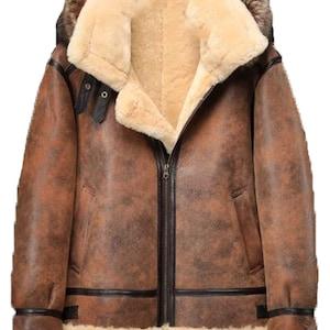 Men’s Brown Sherpa Shearling Distressed Leather Jacket