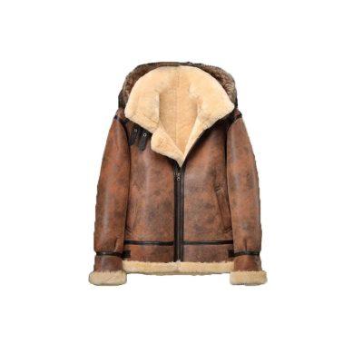 Men’s Brown Sherpa Shearling Distressed Leather Jacket