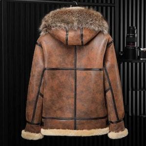 Men’s Brown Sherpa Shearling Distressed Leather Jacket