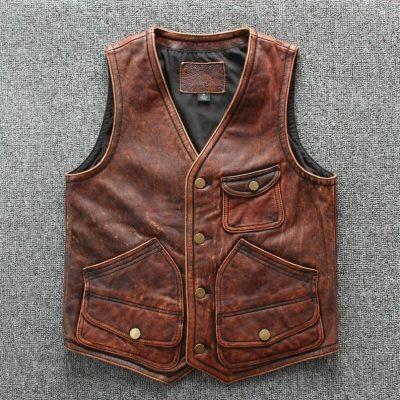 Men’s Brown Vintage Biker Leather Vest