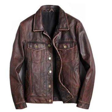 Men’s Cafe Racer Brown Slim Fit Trucker Jacket