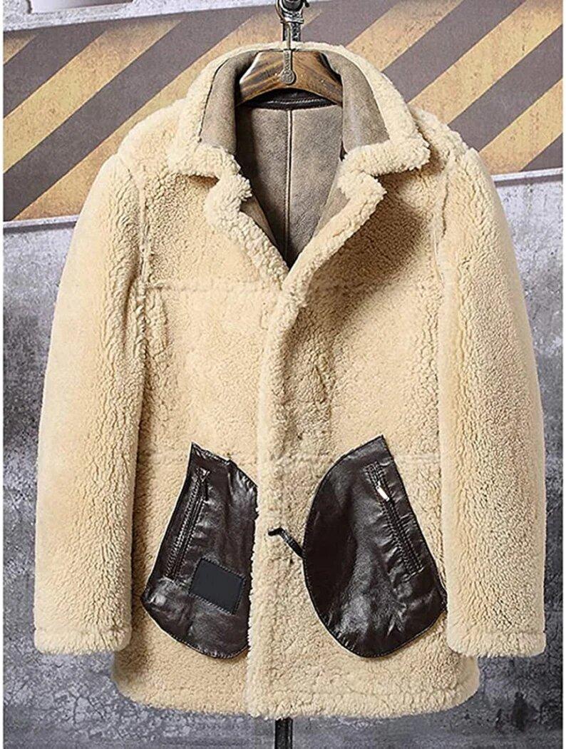 Men’s Shearling Fur Distressed look Leather Jacket