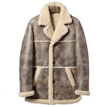 Men’s Shearling Fur Distressed look Leather Jacket