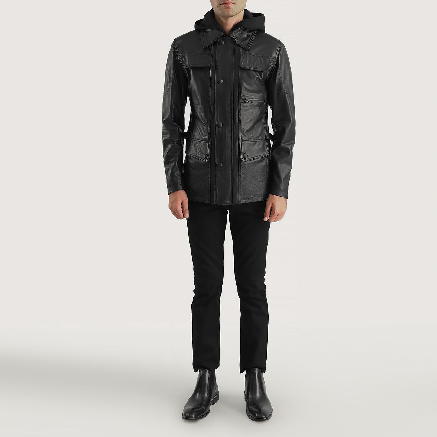 Moulder Hooded Black Leather Jacket