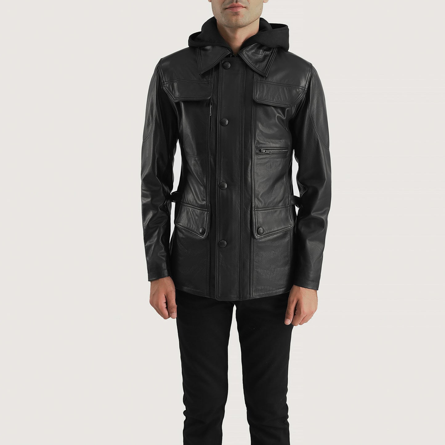 Moulder Hooded Black Leather Jacket