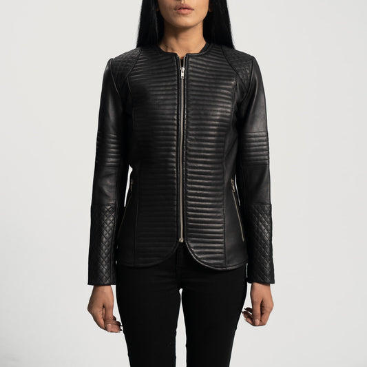 Nexi Quilted Black Leather Jacket