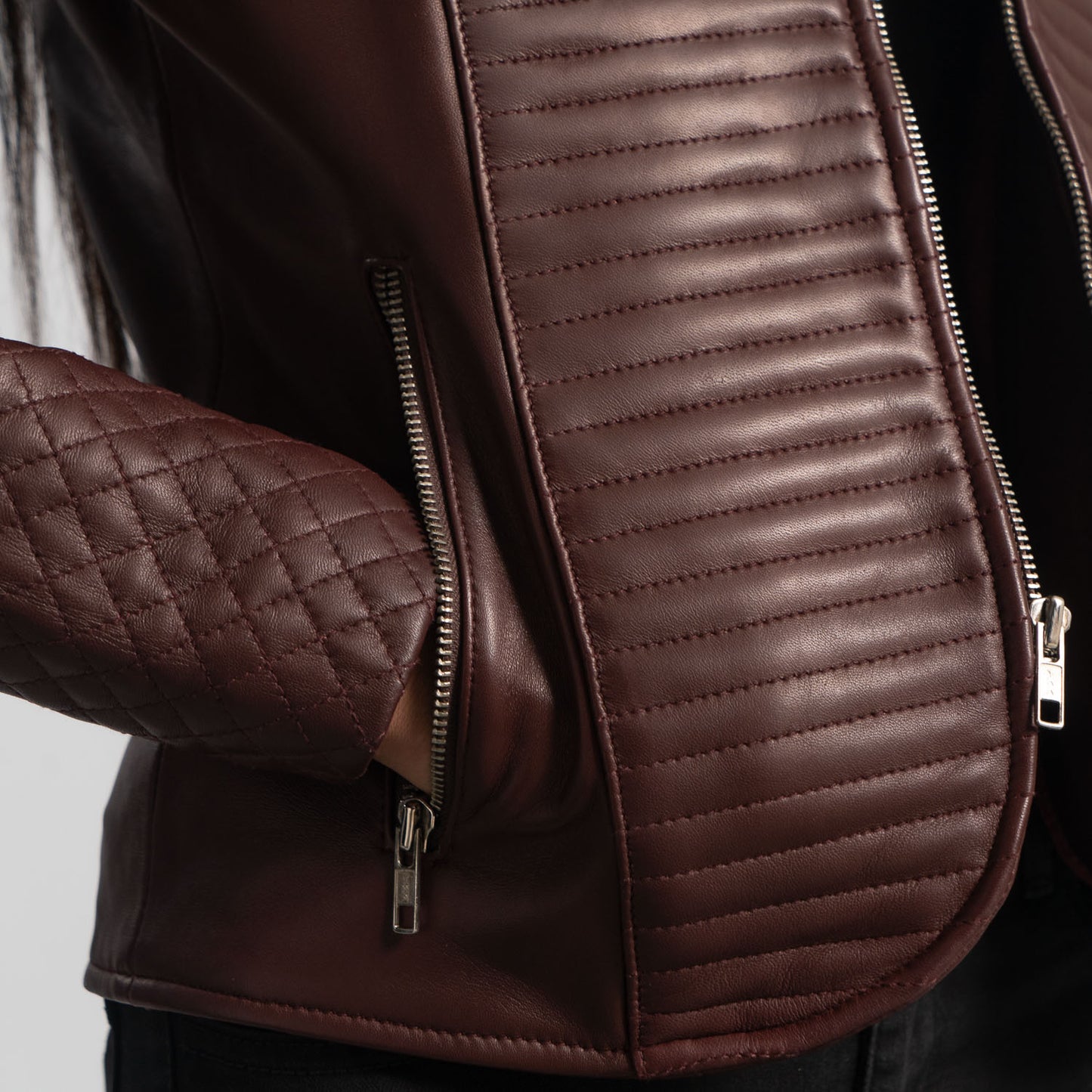 Nexi Quilted Maroon Leather Jacket