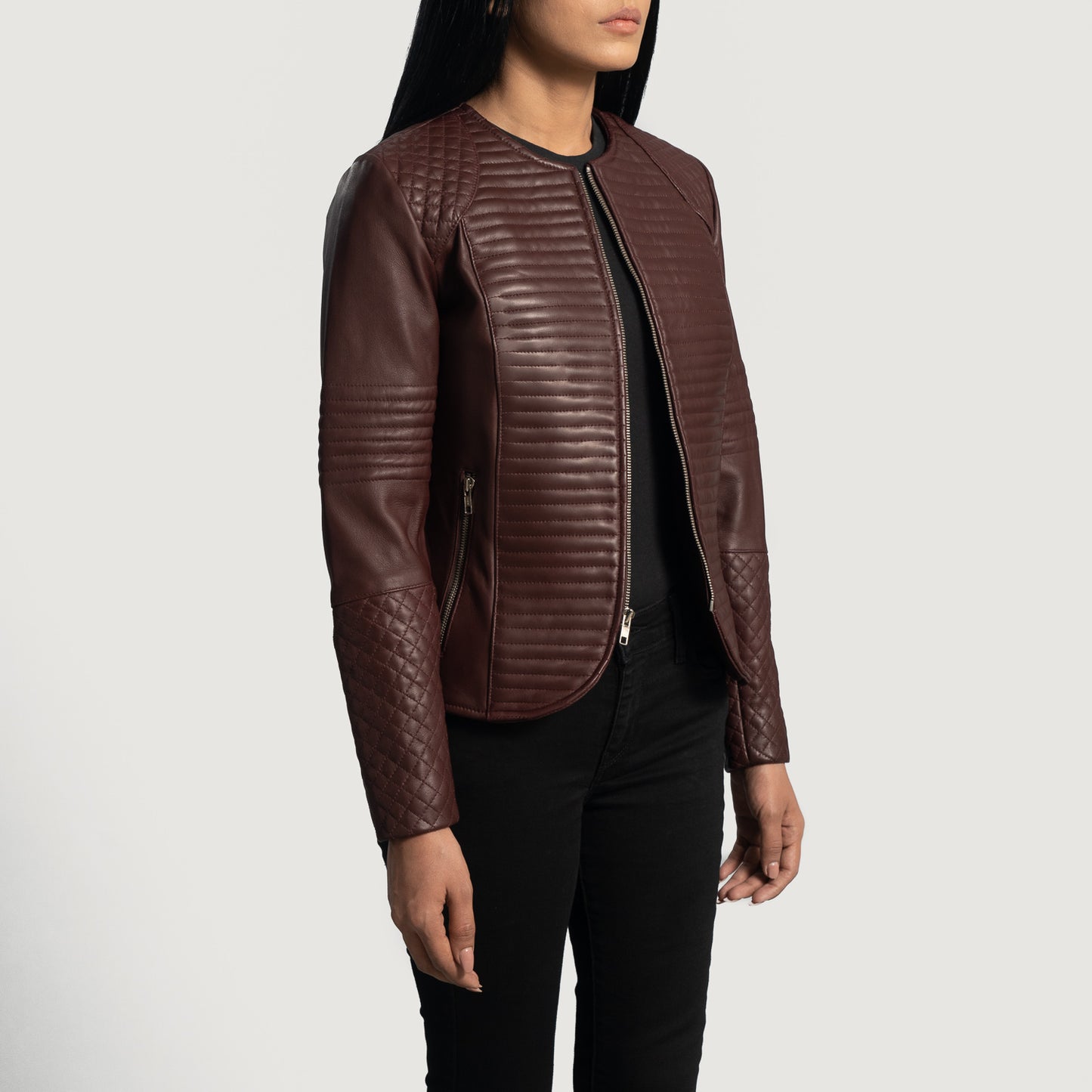 Nexi Quilted Maroon Leather Jacket