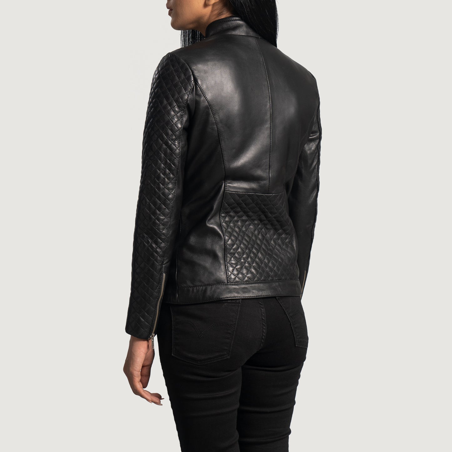 Orient Grain Quilted Black Leather Biker Jacket