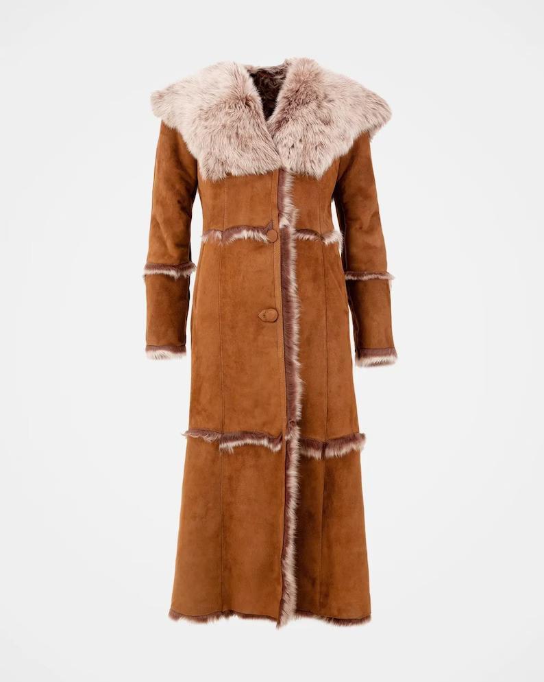 Penny Lane 70’s Brown Shearling Fur Long Coat for Women