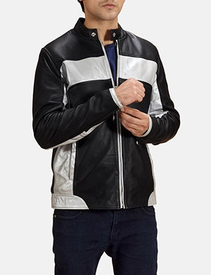 Randolf Silver Black Leather Biker Jacket