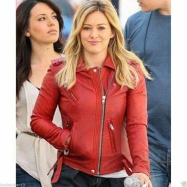 Red Zip Up Cafe Racer Biker Leather Jacket for Women