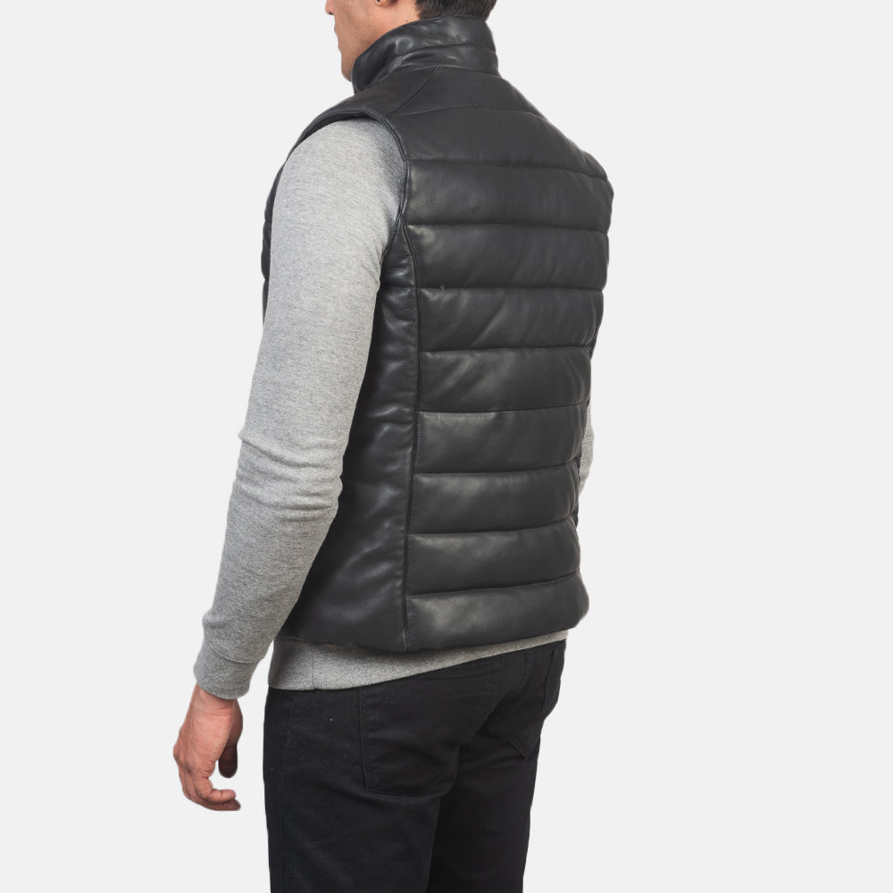 Reeves Black Leather Puffer Vest