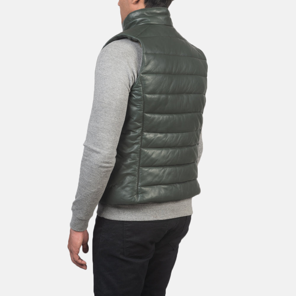 Reeves Green Leather Puffer Vest