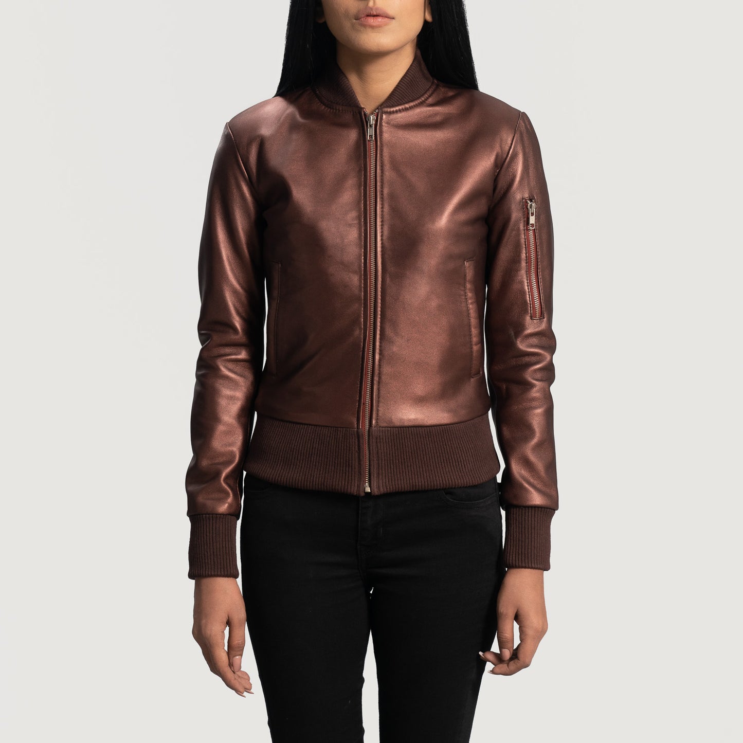 Reida Maroon Leather Bomber Jacket