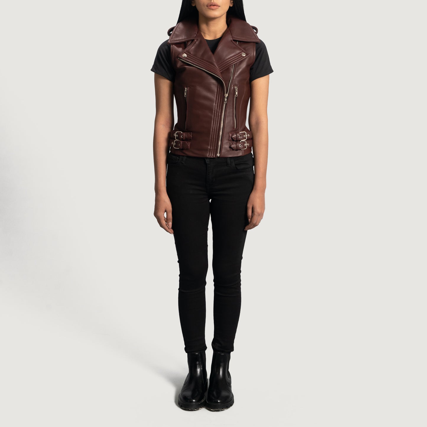 Rhonda Maroon Leather Biker Vest