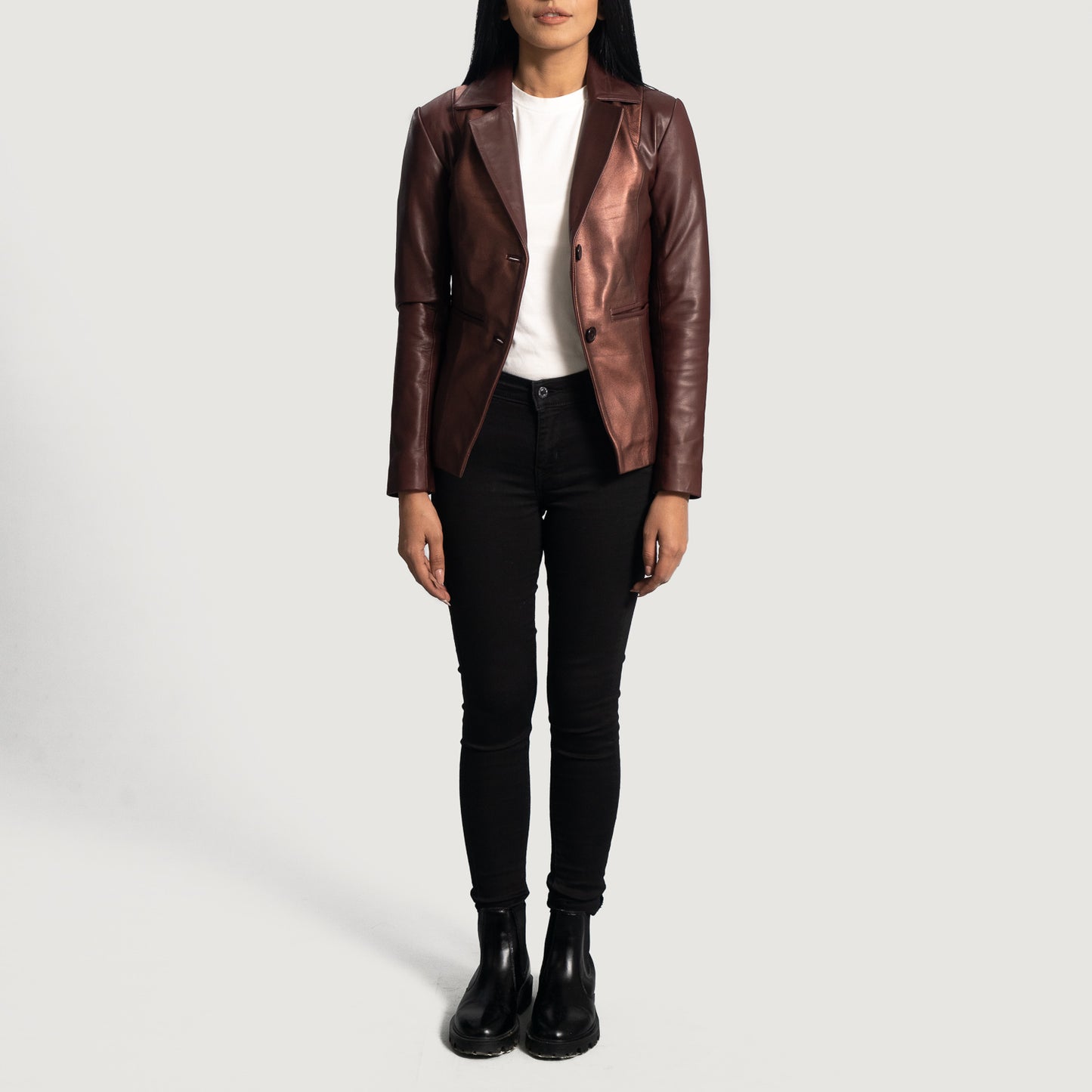 Ruby Metallic Maroon Leather Blazer