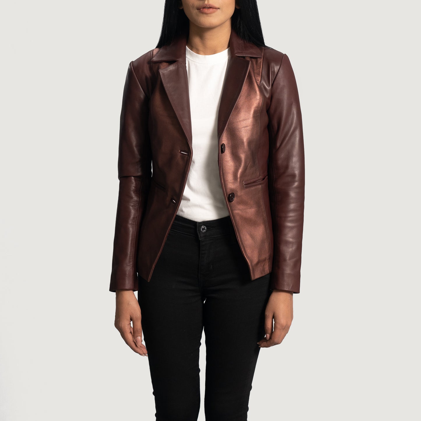 Ruby Metallic Maroon Leather Blazer