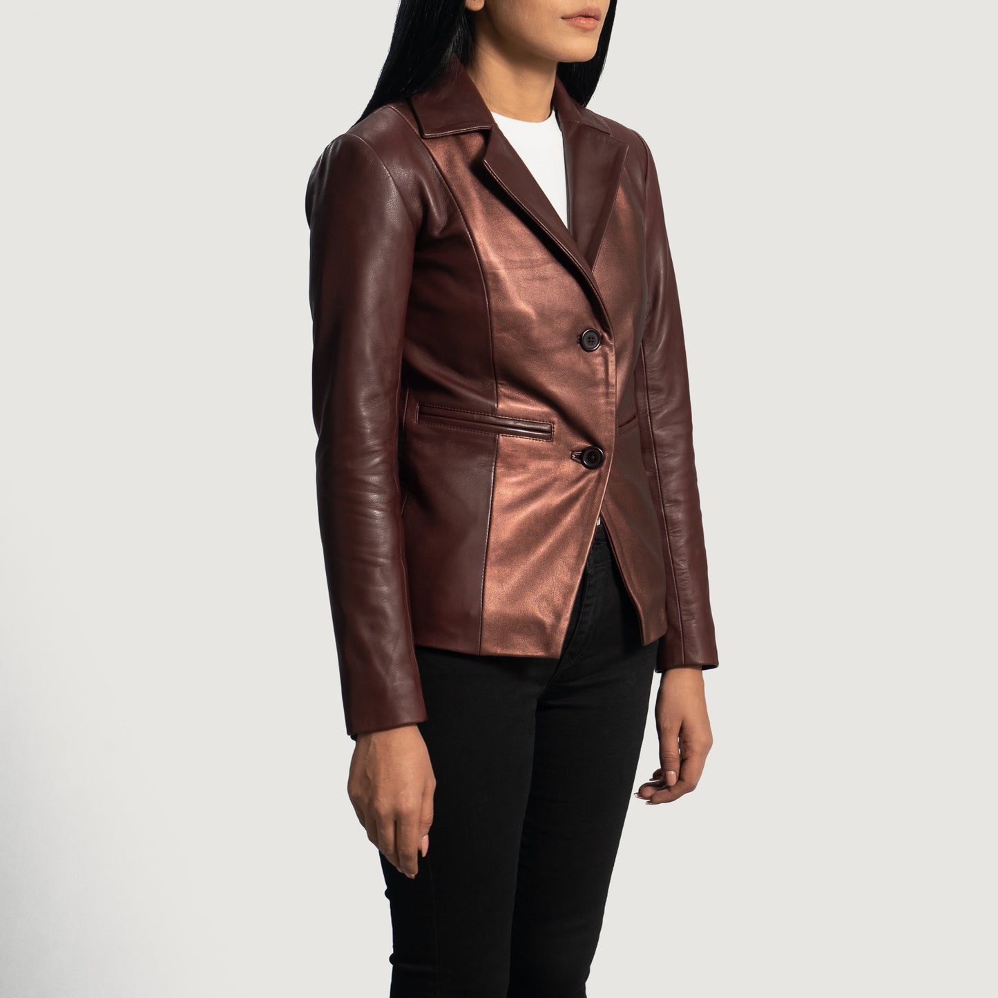 Ruby Metallic Maroon Leather Blazer