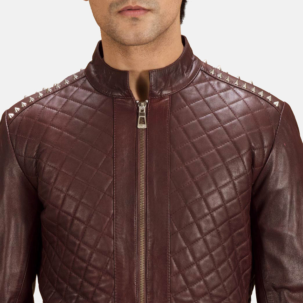 Rumano Jae Maroon Leather Biker Jacket